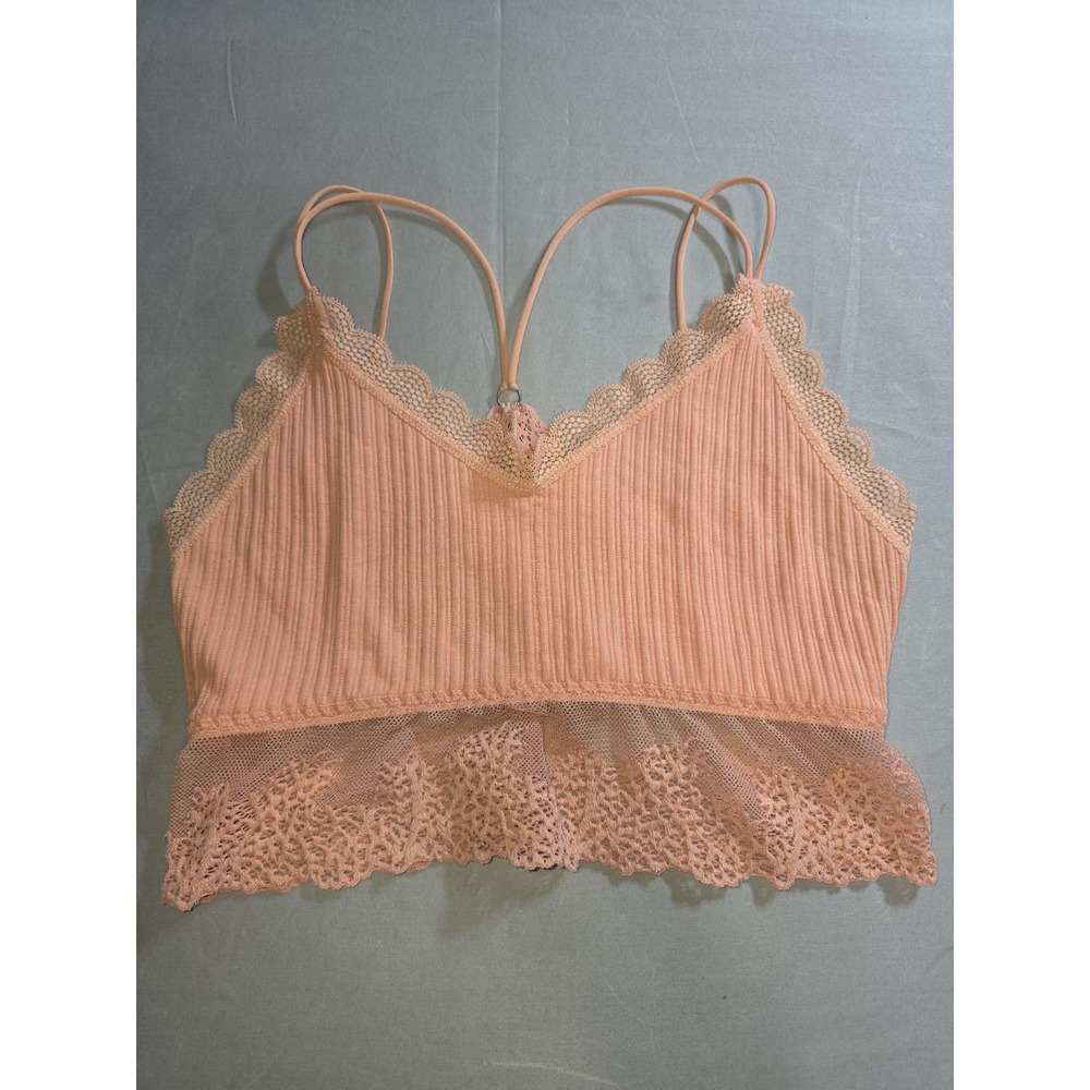 Y2K Style ribbed lace bralette Sz S/M Peach